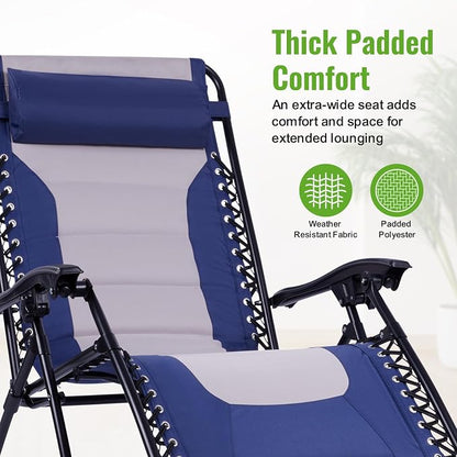 Backyard Expressions Deluxe XL Padded Recliner Zero Gravity Chair – Ergonomic Anti-Gravity Lounger with Folding Design, Side Tray, and Adjustable Headrest
