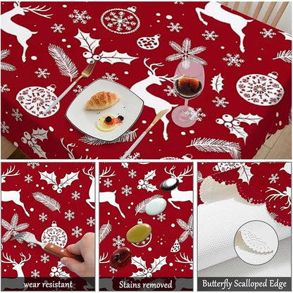 Swono Decorative Rectangle Table Cloth Christmas Deer, Winter Deers Snowflakes Holly Berry Polyester Tablecloth Kitchen Table Cover for Dining BBQ Picnic Coffee Table 50x72, 4-6 Seats