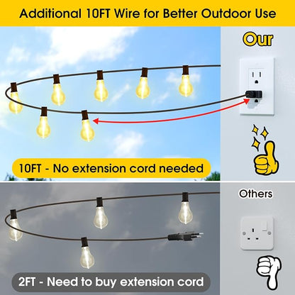 Larkvue 200FT(2x100FT) Outdoor String Lights, LED Patio Lights with 63 Waterproof Shatterproof A39 Dimmable Bulbs(3 Spare) for Balcony-2 Pack Black