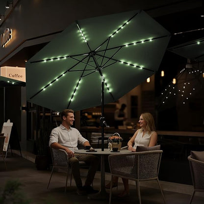 Garvee patio Umbrella with Solar Lights, Outdoor Table Umbrella with 8 Durable Ribs, Tilt & Crank Mechanism, Waterproof & UV Protection for Garden, Backyard, Poolside,