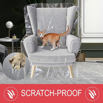 LAMINET Heavy Duty Clear Plastic Chair Covers Protectors for Recliner | Durable vinyl protector shield for armchair recliner against pet scratches, hair, dust, spills; simply wipe clean.