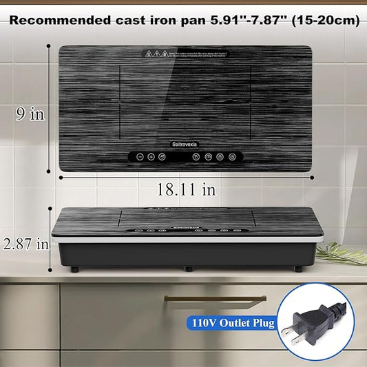 Portable Induction Cooktop 2 Burner, 1800W Double Induction Burner with Touch Control, Timer & Safety Lock, Electric Induction Stove 110V, Wood Grain Panel