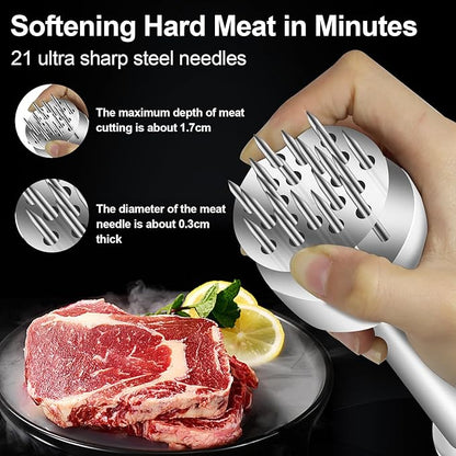 Stainless Steel Meat Tenderizer Tool with 21 Ultra-Sharp Needles Premium Meat Tenderizer Durable Mallet Easy Grip Hammer for Beef Turkey Chicken Steak Dishwasher Safe