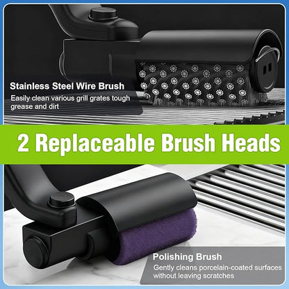 Electric Grill Brush, Cordless Rechargeable BBQ Grill Cleaning Brush, 180° Adjustable Angle, 3-Speed Motor, Stainless Steel Head, Electric Grill Cleaner for Outdoor Grill, Gas BBQ Grates & Griddles