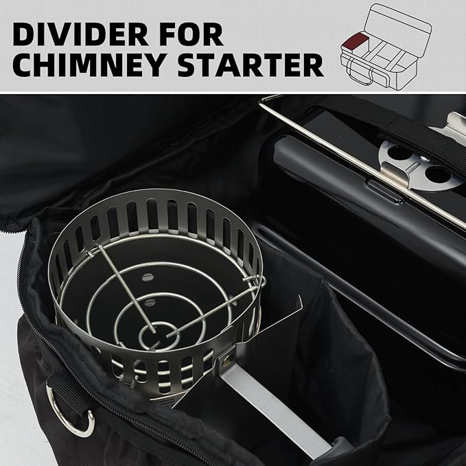 Padded Carry Bag for Weber 121020 Go-Anywhere Charcoal Grill with Special Divider for Chimney Starter, Water-resistant Portable Carrying Case, Camping Griddle Accessories, Black (Bag Only)