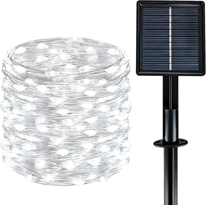 Solar String Lights Outdoor Waterproof 33ft 100LED 8 Modes Twinkle Lights Solar Fairy Lights for Patio, Garden Yard Party Wedding Tree Christmas Halloween Decoration, White
