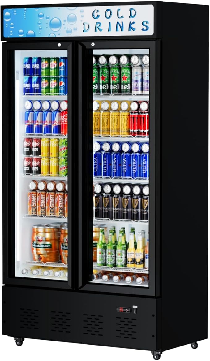 41.3''W Commercial Beverage Refrigerators, 30 Cu.ft. Glass Door Refrigerator Upright Display Cooler with Soft LED Light and Adjustable Shelves for Restaurant Grocery Stores Home