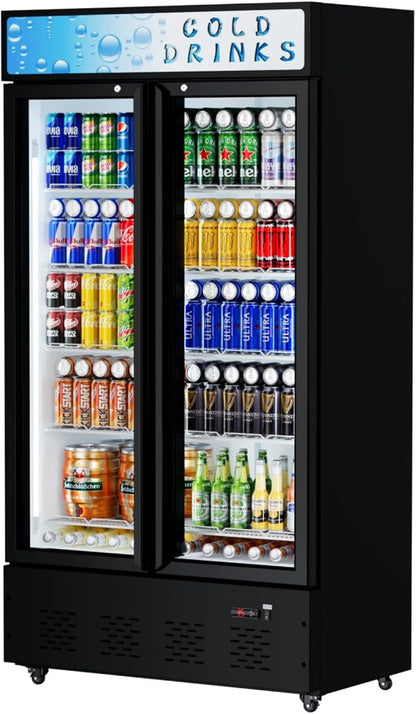 41.3''W Commercial Beverage Refrigerators, 30 Cu.ft. Glass Door Refrigerator Upright Display Cooler with Soft LED Light and Adjustable Shelves for Restaurant Grocery Stores Home