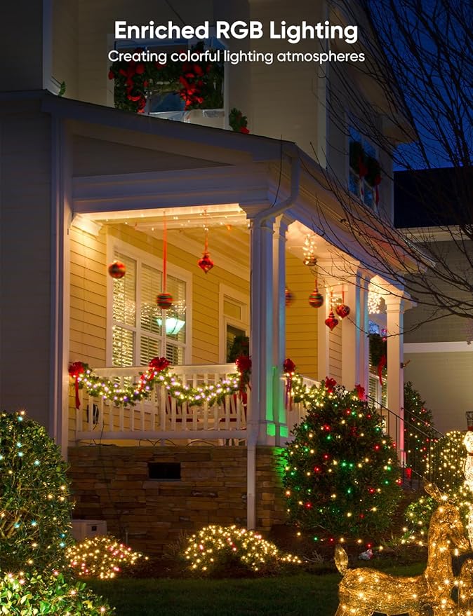 Smart Outdoor String Lights 76FT with 200 LEDs, IP65 Waterproof Patio Lights, 110+ Scene Modes Christmas Lights for Porch Garden Yard Party Holiday Everyday Decor, Works with Alexa, Google Assistant