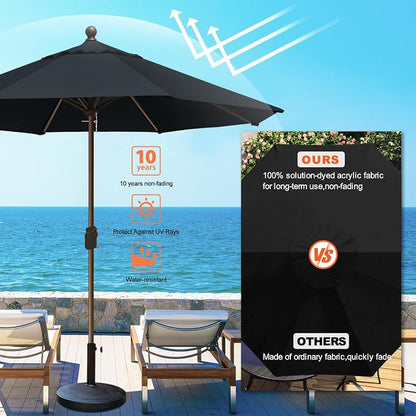 Eurmax USA 10-Year-Non-Fading 10FT Outdoor Patio Market Umbrella,UPF50+ UV Resistant Sun Shade,Heavy Duty Commercial Grade,Crank Lift Design,Windproof Vented Top for Garden,Pool,Deck,Black
