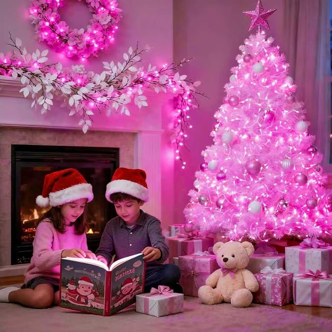 JMEXSUSS Pink Lights for Bedroom Decor, 200 LED Pink String Lights | Pink Christmas Lights Indoor Outdoor Clear Wire Plug in for Girl's Room Home Anniversary Birthday, Connectable