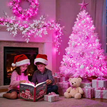 JMEXSUSS Pink Lights for Bedroom Decor, 200 LED Pink String Lights | Pink Christmas Lights Indoor Outdoor Clear Wire Plug in for Girl's Room Home Anniversary Birthday, Connectable