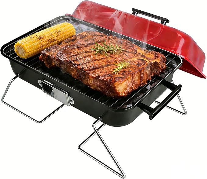 Portable Barbecue Charcoal Grill Small Tabletop BBQ Grill Folding Grill Outdoor Barbecue Smoker with Lid Easy Clean for Garden Picnics Backyard Camping