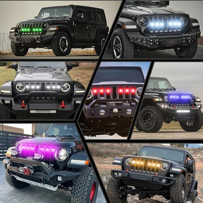 6PCS Grill Lights Compatible with Jeep Wrangler 2018-2023, APP Control 8 Lighting Modes Front Bumper Grille Light Daytime Running Light LED Marker Lamp Accessories (RGB)