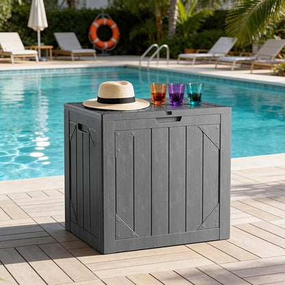 31 Gallon Outdoor Deck Box 4 Pack, Waterproof Resin Patio Storage Boxes with Lockable Lid, Small Outdoor Storage for Cushions, Accessories, Garden Tools, Indoor Outdoor Organizer, Gray