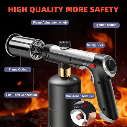 Propane Torch Gun, 3272°F Flame Thrower Gun, Charcoal Lighter with a Safety Lock ，Adjustable Flame Cooking Torch for Searing Steak, Sous Vide, Grill, BBQ & DIY (Propane Tank Not Included)