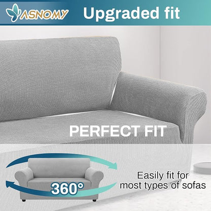 Asnomy Stretch Couch Covers Washable, loveseat Cover Slipcovers,Silver | 1-Piece Sofa Cover(55"-78") loveseat cover Furniture Protector Soft Jacquard,Non-Slip Elastic Bottom for Dogs & Kids