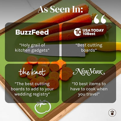 Cooler Kitchen Bamboo Wood Cutting Board Set with 6 Color Coded Flexible Plastic Chopping Mats with Food Icons, Wooden Cutting Boards for Kitchen, Wooden Chopping Board Non Toxic Dishwasher Safe