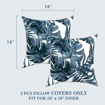LVTXIII 2 Pack Outdoor Pillow Covers ONLY 18x18 Inch, Water-Repellent Square Decorative Cushion Covers for Patio Furniture, Garden, Sofa, Palm Blue