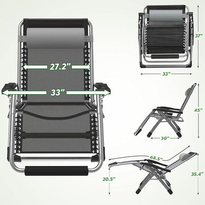 ZENPETIO Oversized Zero Gravity Chair, 33In XXL 500LBS with Cushion | Anti Gravity Recliner Lounge Chair with Aluminum Alloy Lock & Footrest, 90-170° Adjustable, for Lawn Patio Indoor Outdoor