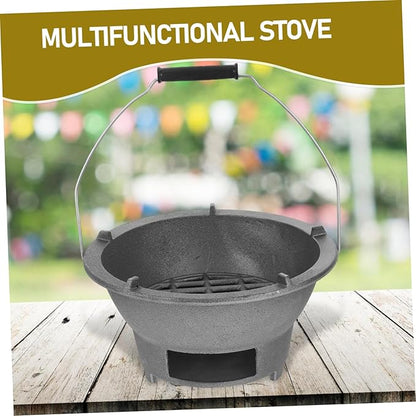 Portable Charcoal Grill Stove - Cast Iron BBQ for Indoor & Outdoor Cooking, Ideal for Camping, Picnics & Gatherings, Enhances Flavor with Charcoal Cooking