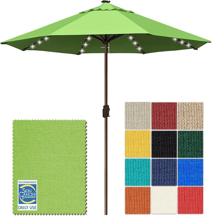 EliteShade USA 10-Year-Non-Fading 10ft Market Patio Umbrella, Commercial Grade Table Sun Umbrella with 80 Solar LED Lights, Crank Open, Windproof & UPF 50+ UV Protection for Garden, Deck, Pool, Backyard, No Tilt, Macaw Green