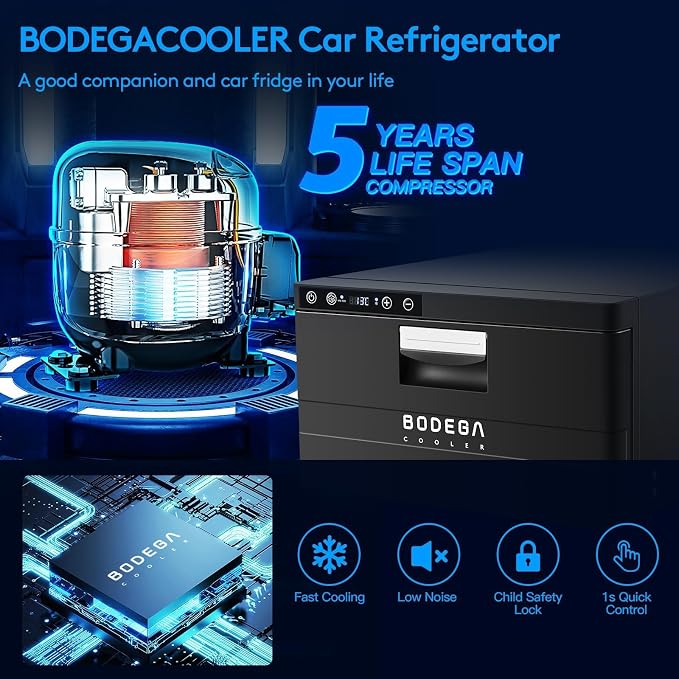BODEGACOOLER 12 Volt Drawer Refrigerator, 33Quart(31L) RV Fridge Freezer | Portable Refrigerator (-4℉-68℉) with APP Control, 12/24V DC, for Travel ,Camping, Road Trips Tailgating, Truck, Van, SUV