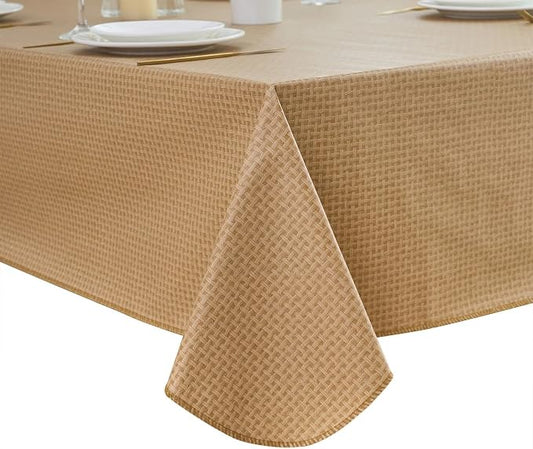 LIBERECOO Heavy Duty Vinyl Tablecloth with Flannel Backing Waterproof Oil-Proof Plastic Table Cloth Stain-Resistant Wipeable Rectangle or Square Table Cover for Indoor and Outdoor 60 x 102 Inch