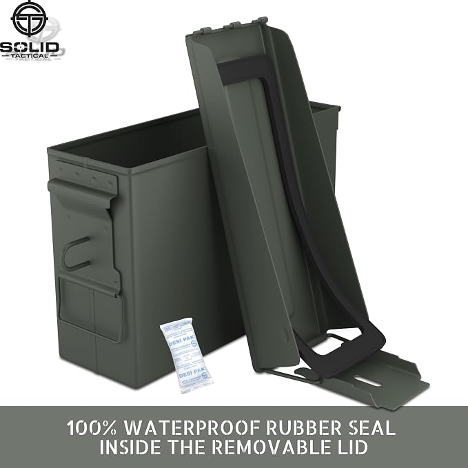 Lockable Metal Ammo Storage Box - Military & Army Steel Ammo Can for Ammunition Storage - Waterproof Ammo Crate Utility Box