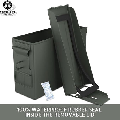 Lockable Metal Ammo Storage Box - Military & Army Steel Ammo Can for Ammunition Storage - Waterproof Ammo Crate Utility Box