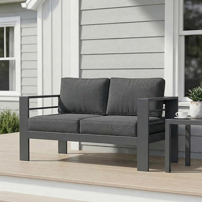 Wisteria Lane Metal Patio Furniture Sofa, All-Weather Outdoor Couch with Upgraded Cushions, Weather-Resistant Heavy Duty Modern Outdoor 2 Seats Sofa for Garden, Balcony, Deck, Backyard, Dark Grey
