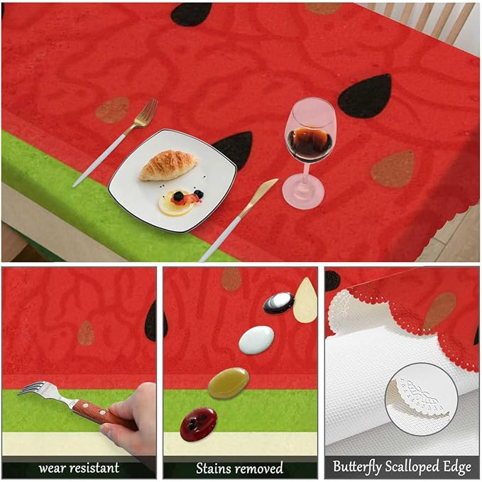 Swono Watermelon Table Covers 52x70 Inch Fruit Juice Seed Sliced Watermelon Wipeable Tablecloth Kitchen Dinning Tabletop Decoration, Table Cloth for Outdoor and Indoor Use