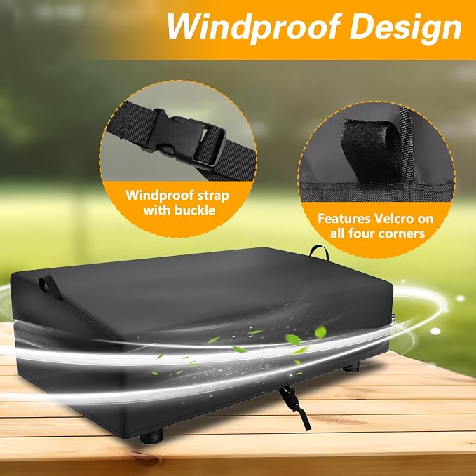 EVRBUL 600D Table Top Grill Cover Compatible with Royal Gourmet GD4002T 4-Burner Tailgater Grill, Waterproof Heavy Duty Portable Griddle Cover 38"×21"×10", Windproof Tabletop BBQ Grill Cover