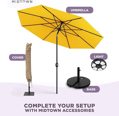 Midtown Umbrellas – The Lean 9 Ft Patio Umbrella with 10-Year-No-Fade Acrylast Acrylic Fabric, Auto-Tilt and 8 Reinforced Ribs for Deck, Pool, Garden, Hotel & Cafes – Studio Yellow Canopy, Black Pole