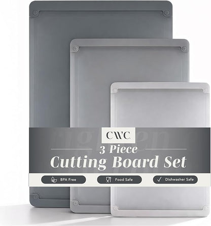 COOK WITH COLOR Extra Large Cutting Board Set, Jumbo-Sized Boards with Rubber Border for Enhanced Cooking Experience, 3-Piece, Grey