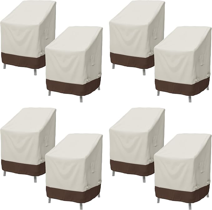 Amazon Basics Outdoor Patio Chair Covers, Waterproof, Anti-UV, Weather Resistant, Durable, Beige/Tan, Set of 2 (Pack of 4)