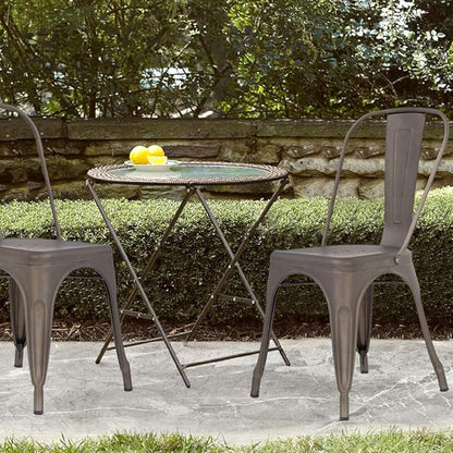 FDW | Set of 4 Metal Dining Chairs | Bronze | Stackable Tolix Side Chairs with Backrest | Scratch-Resistant | Non-Slip Feet | Indoor/Outdoor Use | 330 lbs Capacity | Ideal for Kitchen & Restaurant