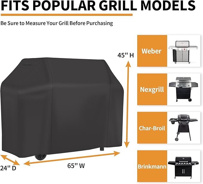 NEXCOVER Gas Grill Cover- 65" Waterproof BBQ Cover, UV Resistant Barbecue Cover, Easy On & Off, Fade Resistant & Dustproof Barbeque Smoker Cover for Brinkmann Char-Broil Weber Nexgrill and More.