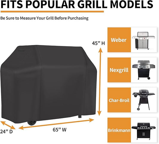 NEXCOVER Gas Grill Cover- 65" Waterproof BBQ Cover, UV Resistant Barbecue Cover, Easy On & Off, Fade Resistant & Dustproof Barbeque Smoker Cover for Brinkmann Char-Broil Weber Nexgrill and More.