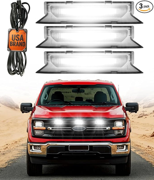 LED Grill Lights for Ford F150 2024-2026 Accessories XLT Only, White | Direct-Snap F150 Front Grille Marker Lights, OEM-Style Fit, IP68 Waterproof, Raptor-Style Front-End Upgrade, Off-Road Ready