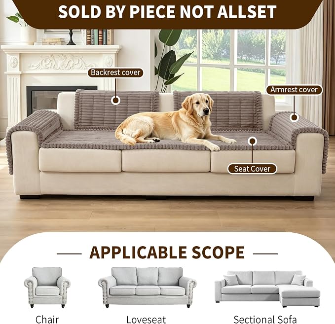 Leakproof Couch Cover for Dogs, Non Slip Washable Sofa Protector | Stain-Resistant Window Seat Cushions Chair Mat Car Seat Cover for Kids Pets (Khaki 27.6" x 59"+27.6" x 70.9")