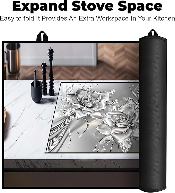 Silicone Glass Stove Top Cover- Mat for Electric Stove Protector with Anti-Slip Rubber Coating Scratch-Resistant XL Dish Drying Mats For Kitchen (Rose, 30"L x 21"W)