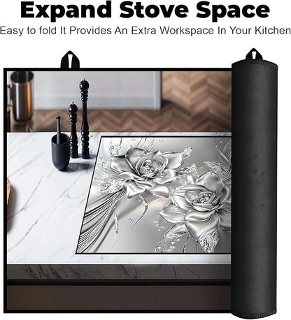 Silicone Glass Stove Top Cover- Mat for Electric Stove Protector with Anti-Slip Rubber Coating Scratch-Resistant XL Dish Drying Mats For Kitchen (Rose, 30"L x 21"W)