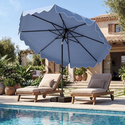 Tangkula 9 FT Patio Umbrella with Base Included, 2-Tiers Outdoor Scalloped Table Umbrella with 2 Sandbags, Tilt Adjustment, Crank, 8 Ribs for Market Backyard Pool Deck Beach Lawn