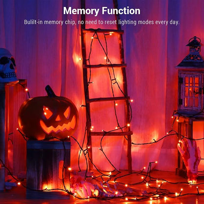 Brizled Outdoor Halloween Lights Indoor Orange Halloween LED Light String | 240 LED 95.14ft; 8 Mode; Connectable; Timer; Waterproof; Plugin Mini Halloween Light for Outside Spooky Porch Yard Tree Party