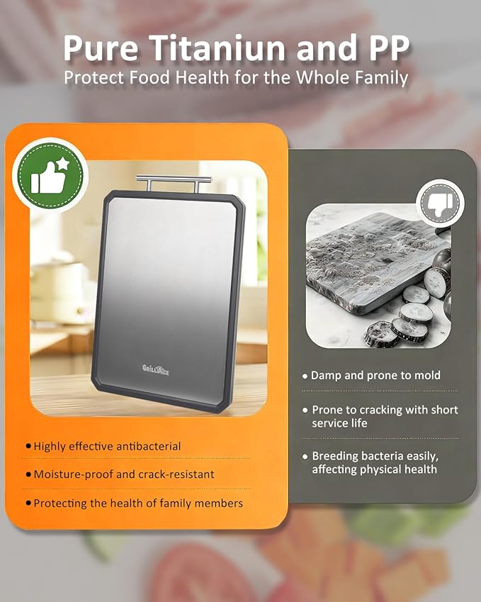 Titanium Cutting Boards for Kitchen Double Sided Food Grade Non Toxic Chopping Board with Wheat Straw PP Non Slip and Dishwasher Safe for Meat Vegetables Fruits Large 16.3"×11"