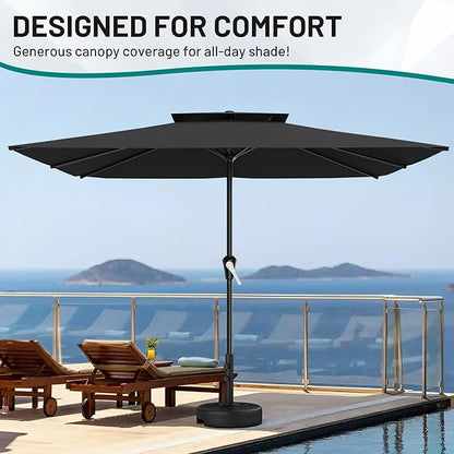 AreShark 8'x10' 2 Tiers Rectangular Patio Umbrella - Outdoor Umbrella Waterproof UV Protection, Market Table Umbrella w/Crank for Pool, Backyard, Deck(Black)