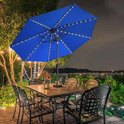 EliteShade USA 10-Year-Non-Fading 9ft Market Patio Umbrella, Commercial Grade Table Sun Umbrella with 80 Solar LED Lights, Crank Open, Windproof & UPF 50+ UV Protection for Garden, Deck, Pool, Backyard, Royal Blue