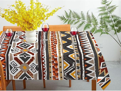 Decorative Rectangle Table Cloths Southwest Aztec Tribal Stripe Boho Brown Tablecloth Table Cover for Dining/BBQ/Picnic/Coffee Table 52 X 70 Inches, Tbcth-012, GSRY-TB-HY0418-00096