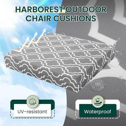 HARBOREST Outdoor Chair Cushions Set of 4, Water Resistant Patio Chair Cushions with Ties, Square Corner Outdoor Seat Cushions for Patio Furniture, 18.5"x16"x3", Grey Geometry